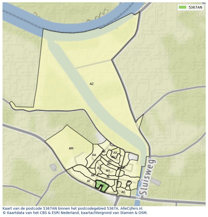 Afbeelding van het postcodegebied 5367 AN op de kaart.