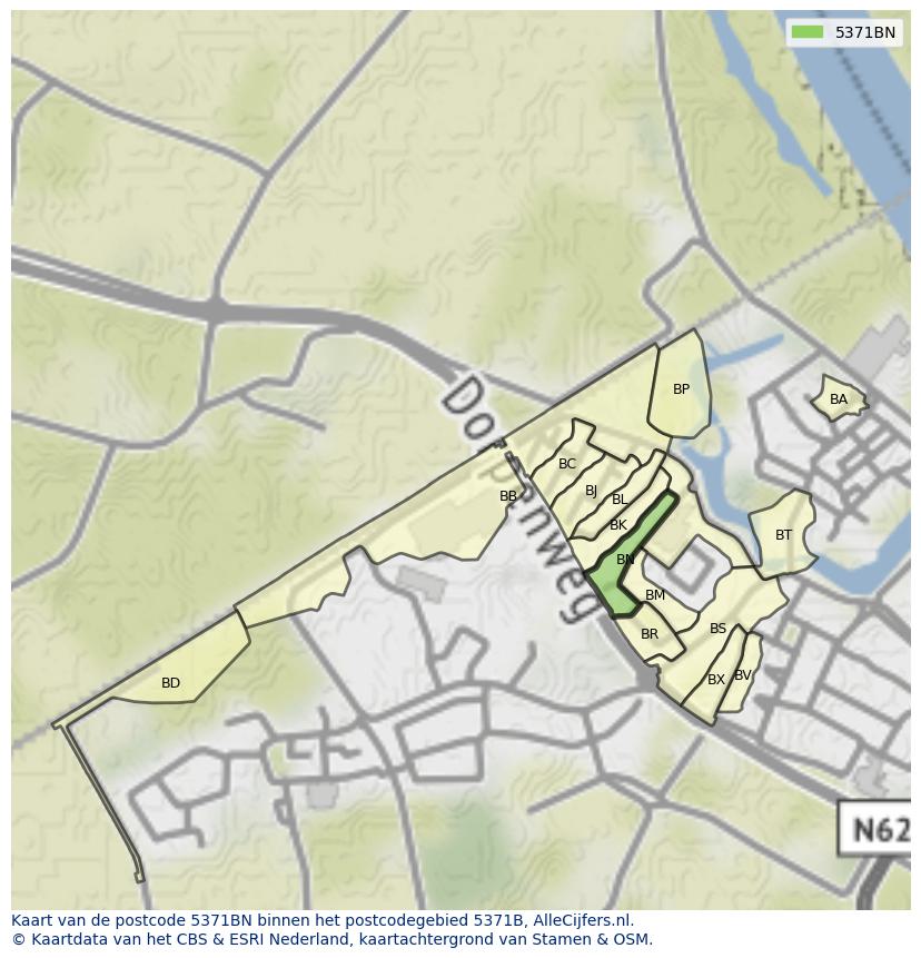 Afbeelding van het postcodegebied 5371 BN op de kaart.