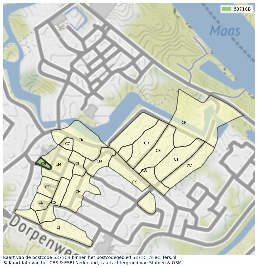 Afbeelding van het postcodegebied 5371 CB op de kaart.