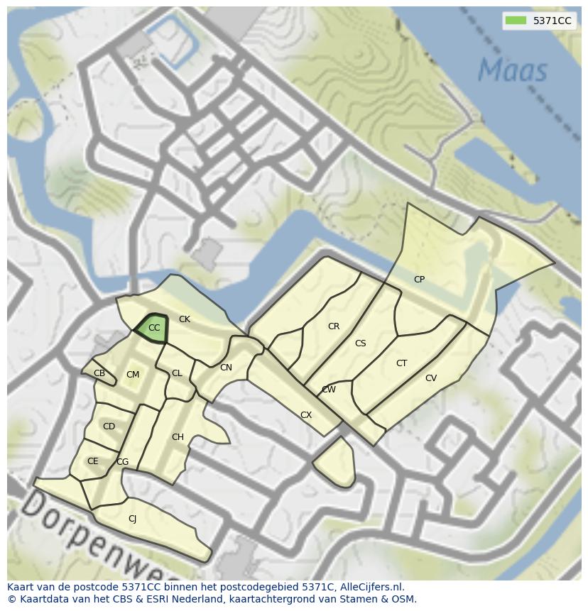 Afbeelding van het postcodegebied 5371 CC op de kaart.