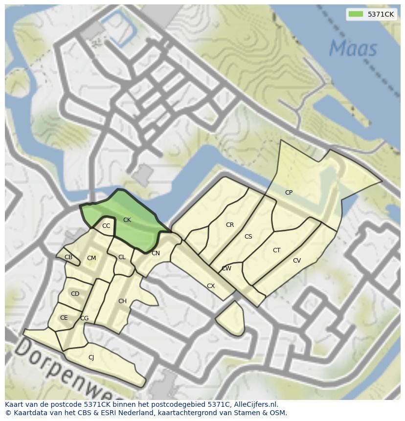 Afbeelding van het postcodegebied 5371 CK op de kaart.