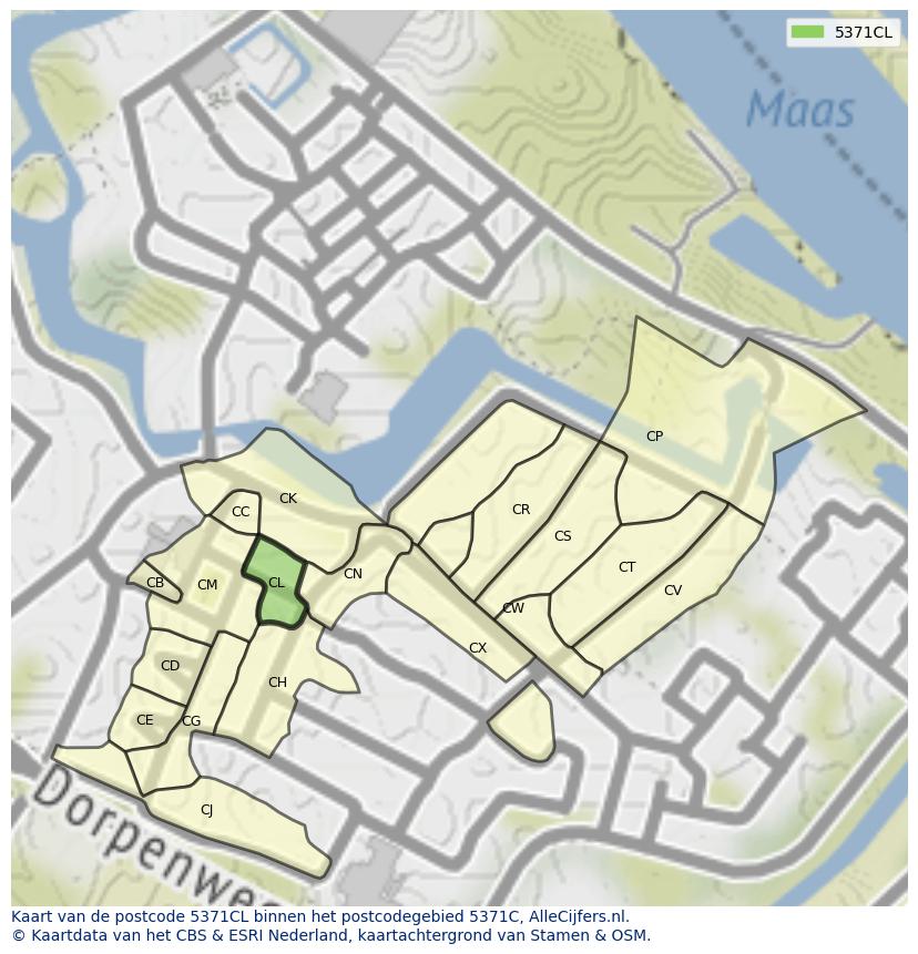 Afbeelding van het postcodegebied 5371 CL op de kaart.