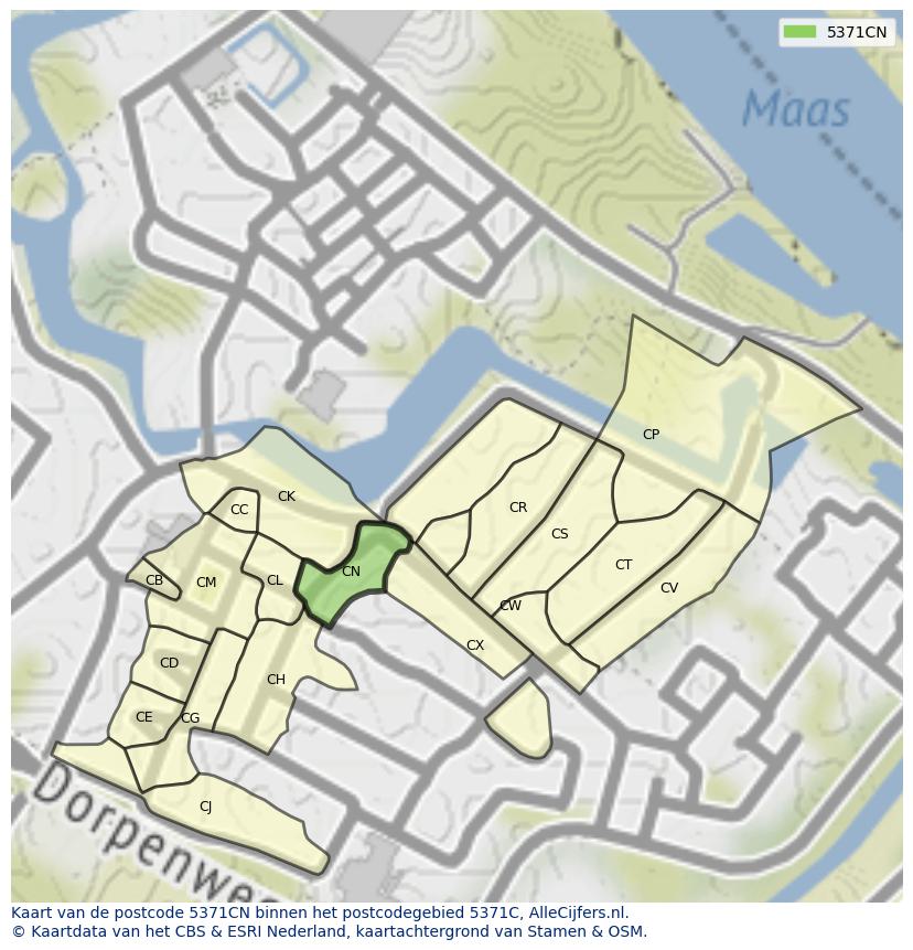 Afbeelding van het postcodegebied 5371 CN op de kaart.