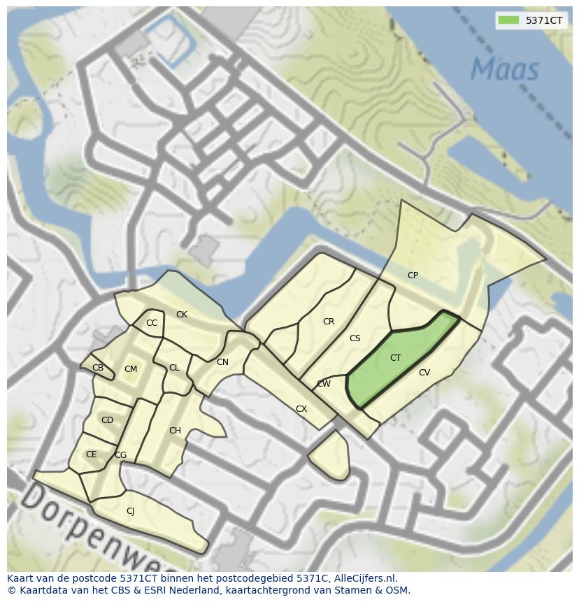 Afbeelding van het postcodegebied 5371 CT op de kaart.