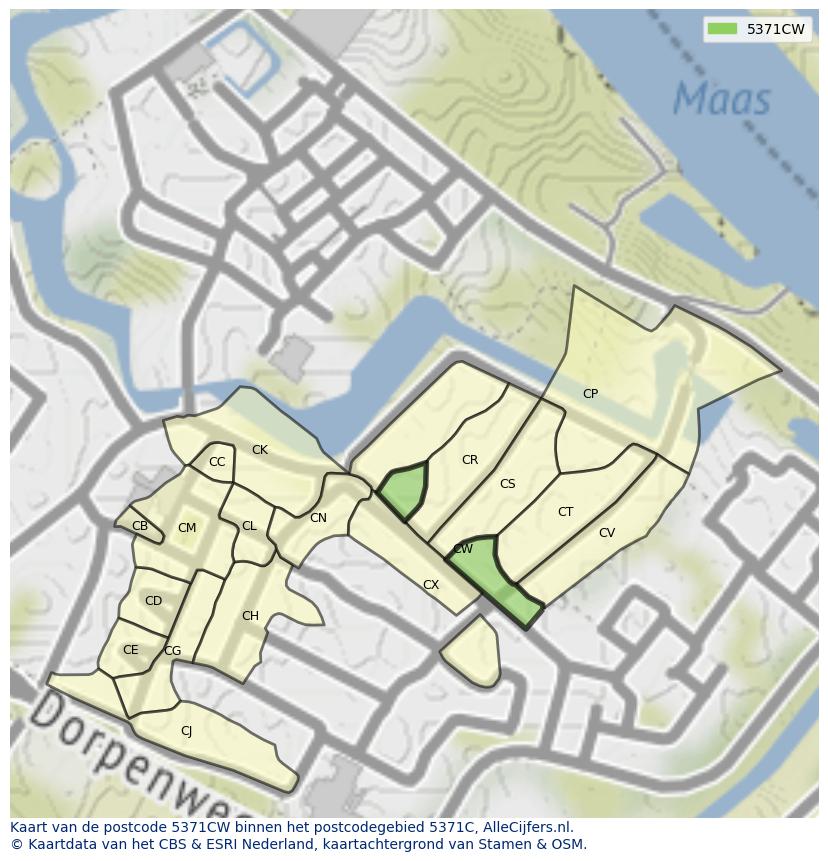 Afbeelding van het postcodegebied 5371 CW op de kaart.