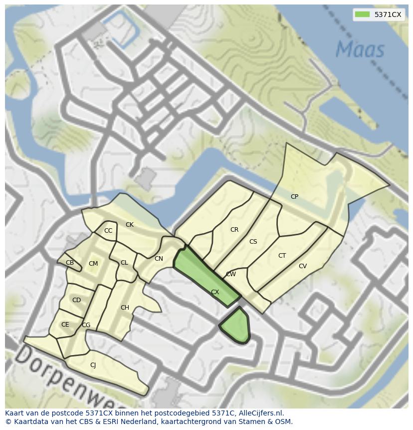 Afbeelding van het postcodegebied 5371 CX op de kaart.