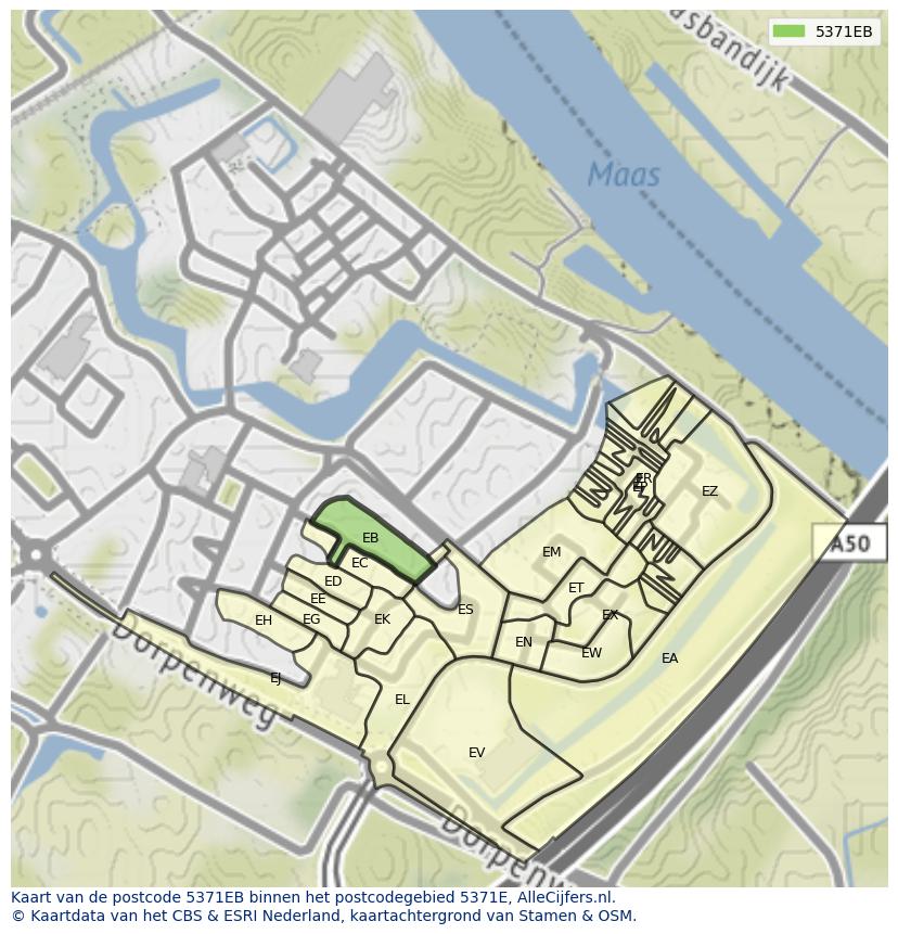 Afbeelding van het postcodegebied 5371 EB op de kaart.
