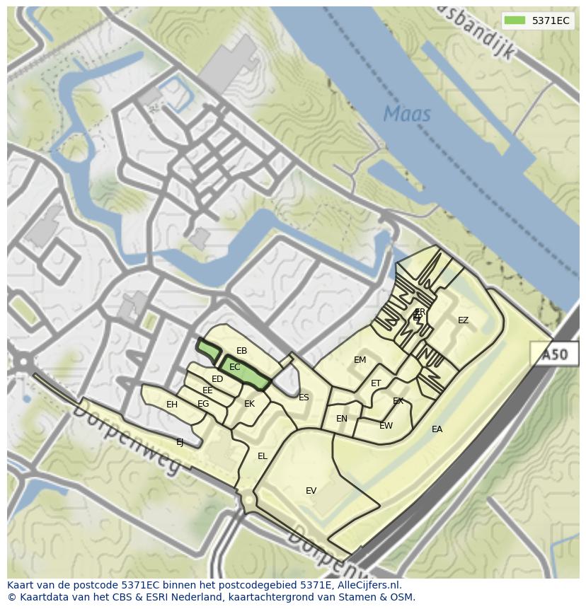 Afbeelding van het postcodegebied 5371 EC op de kaart.