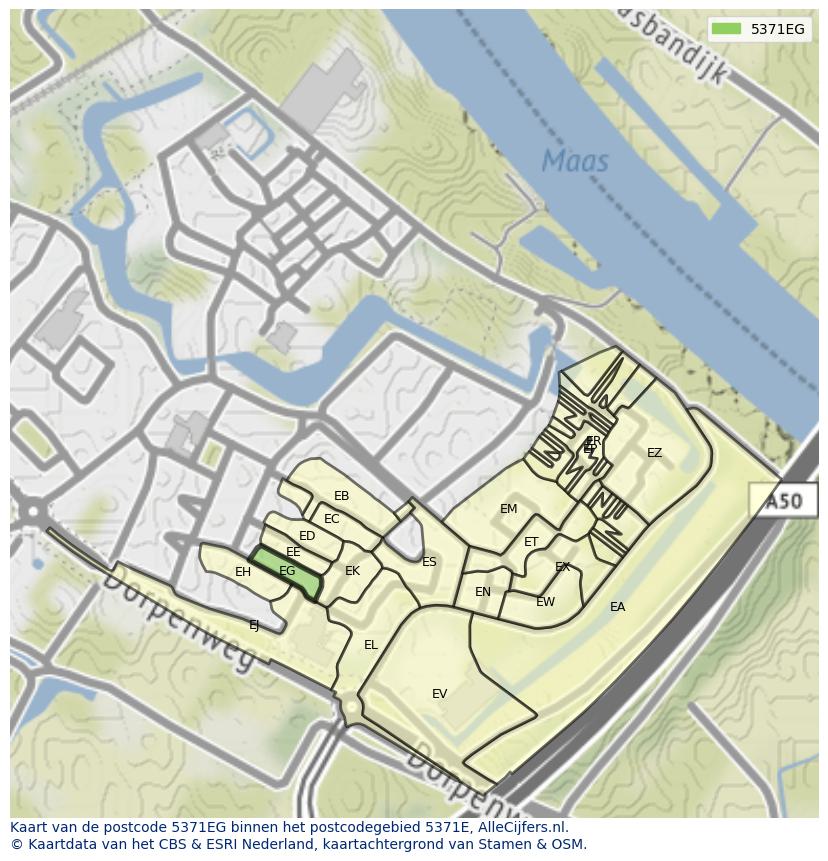 Afbeelding van het postcodegebied 5371 EG op de kaart.