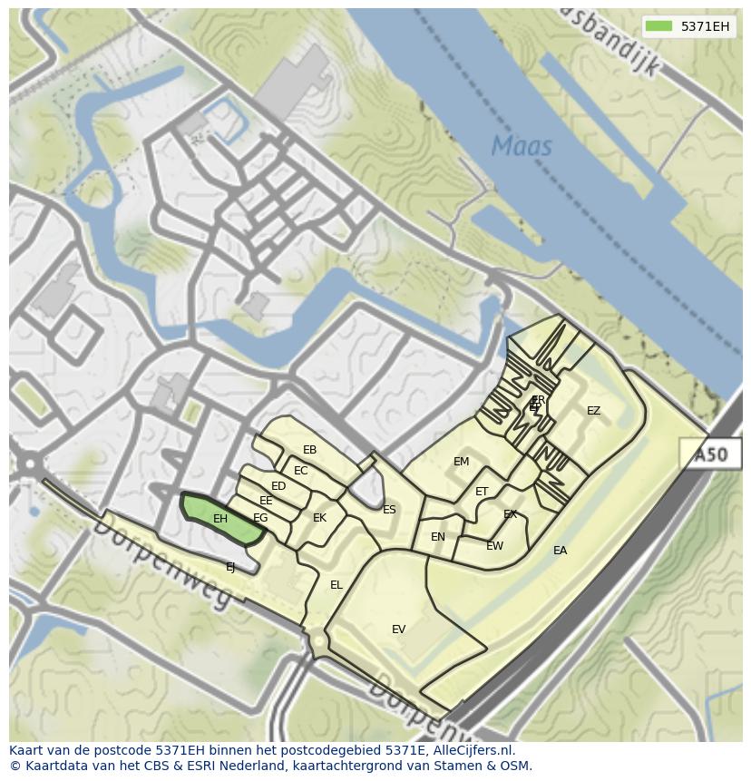 Afbeelding van het postcodegebied 5371 EH op de kaart.