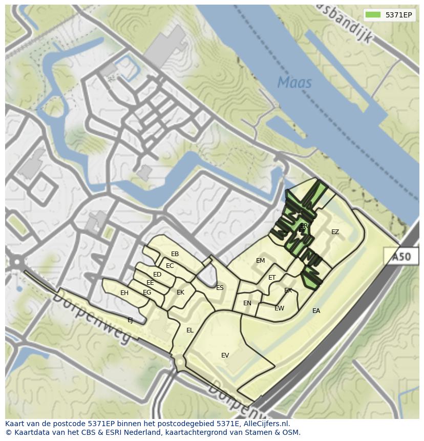Afbeelding van het postcodegebied 5371 EP op de kaart.