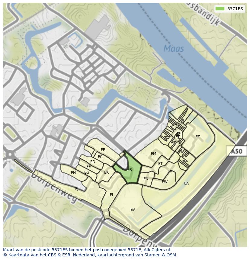 Afbeelding van het postcodegebied 5371 ES op de kaart.