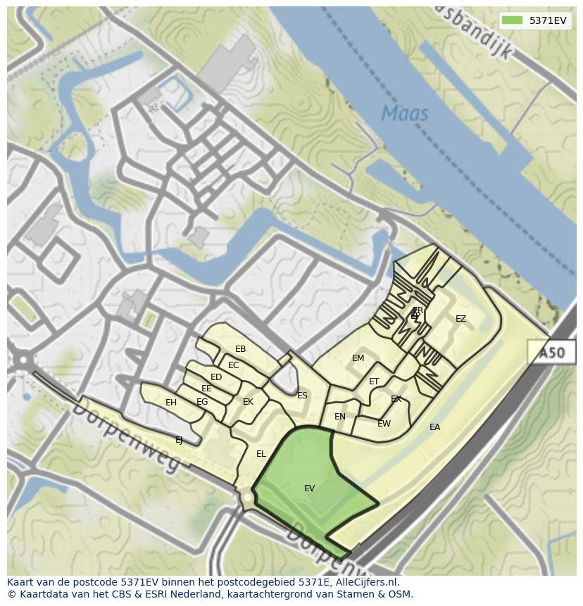Afbeelding van het postcodegebied 5371 EV op de kaart.
