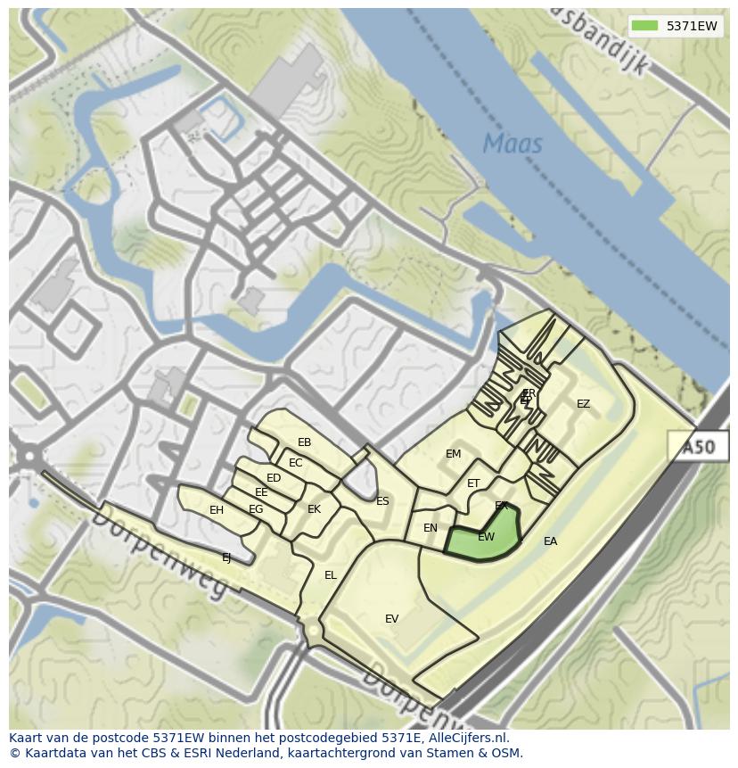 Afbeelding van het postcodegebied 5371 EW op de kaart.