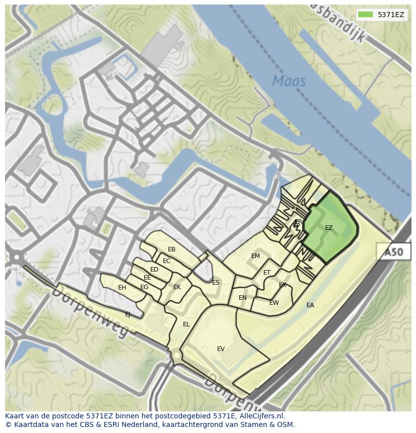 Afbeelding van het postcodegebied 5371 EZ op de kaart.