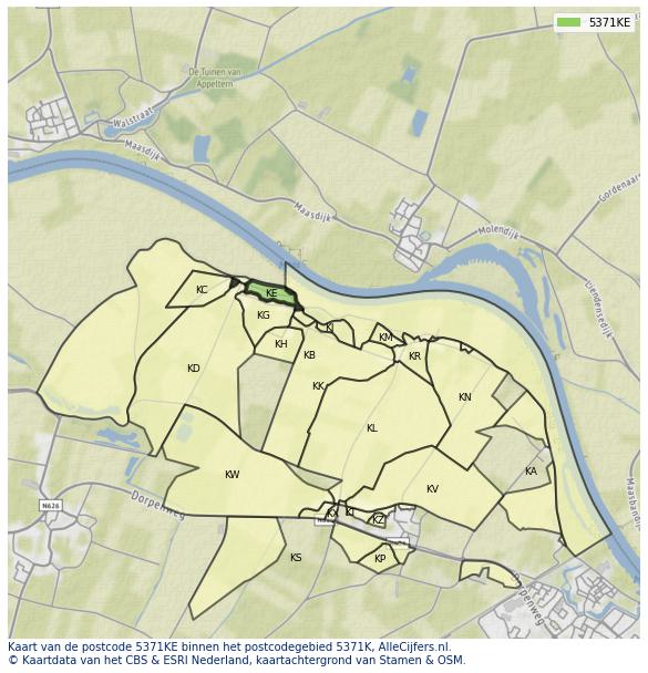 Afbeelding van het postcodegebied 5371 KE op de kaart.