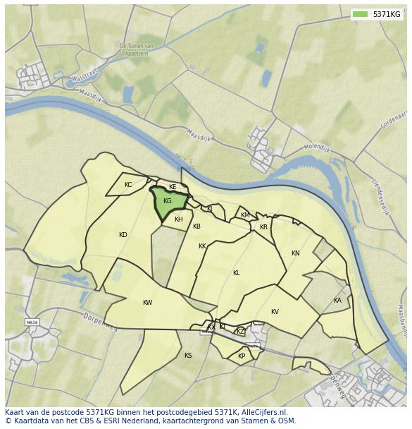 Afbeelding van het postcodegebied 5371 KG op de kaart.