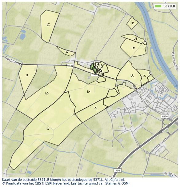 Afbeelding van het postcodegebied 5371 LB op de kaart.