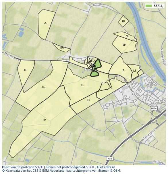 Afbeelding van het postcodegebied 5371 LJ op de kaart.