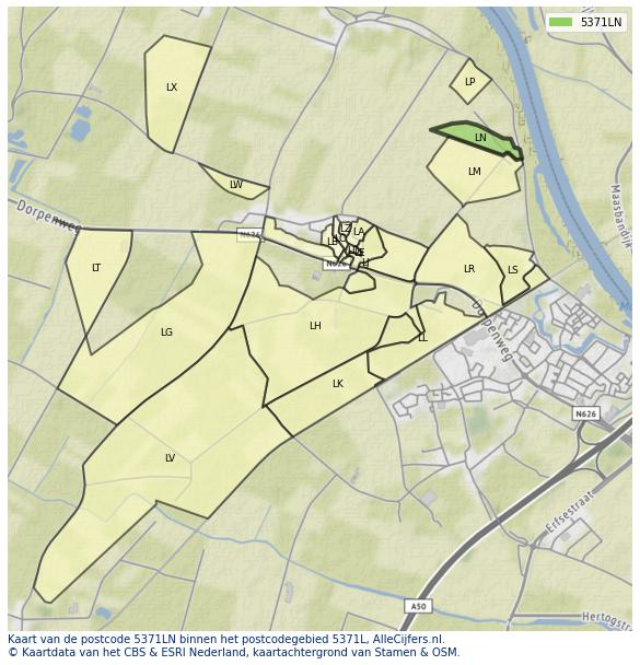 Afbeelding van het postcodegebied 5371 LN op de kaart.