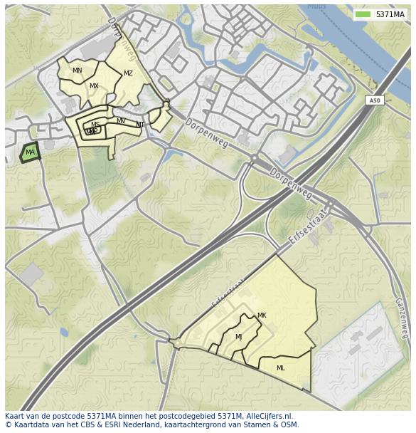 Afbeelding van het postcodegebied 5371 MA op de kaart.