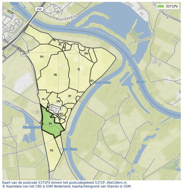 Afbeelding van het postcodegebied 5371 PV op de kaart.
