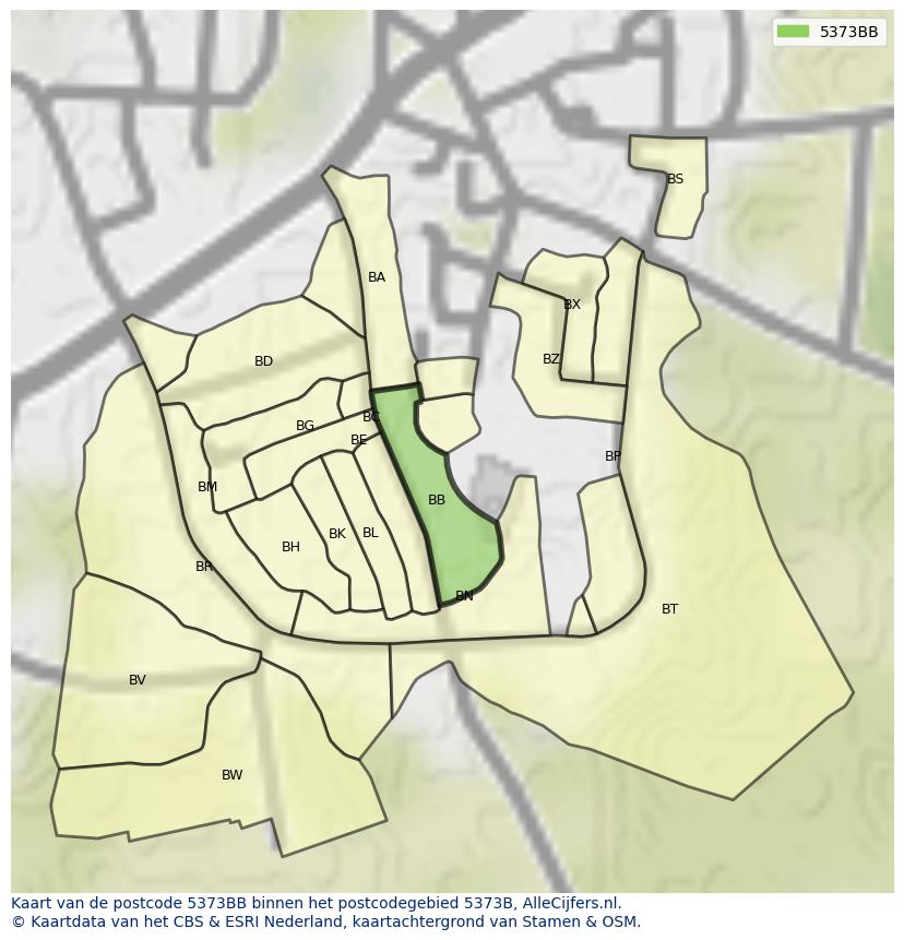Afbeelding van het postcodegebied 5373 BB op de kaart.