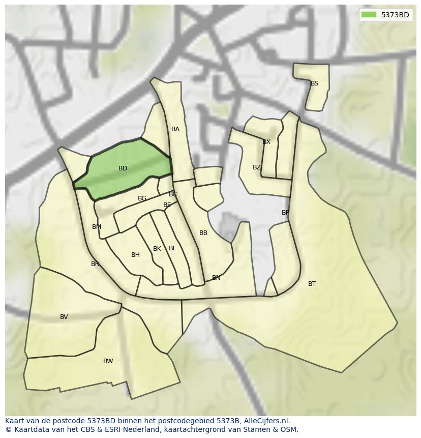 Afbeelding van het postcodegebied 5373 BD op de kaart.
