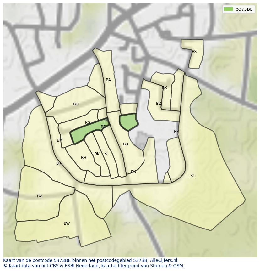 Afbeelding van het postcodegebied 5373 BE op de kaart.