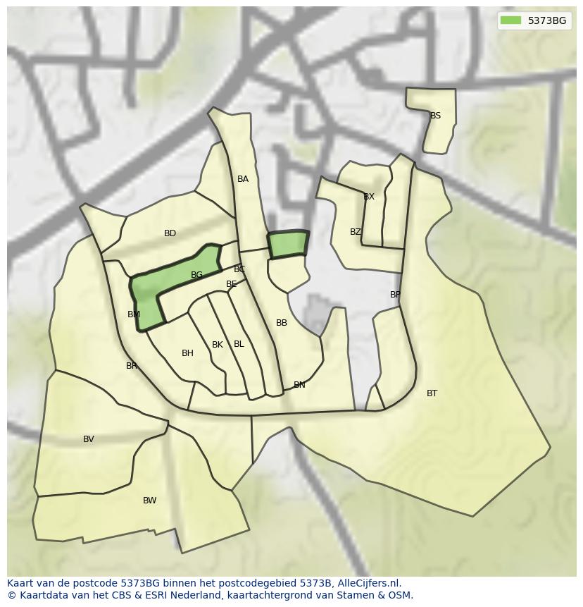 Afbeelding van het postcodegebied 5373 BG op de kaart.