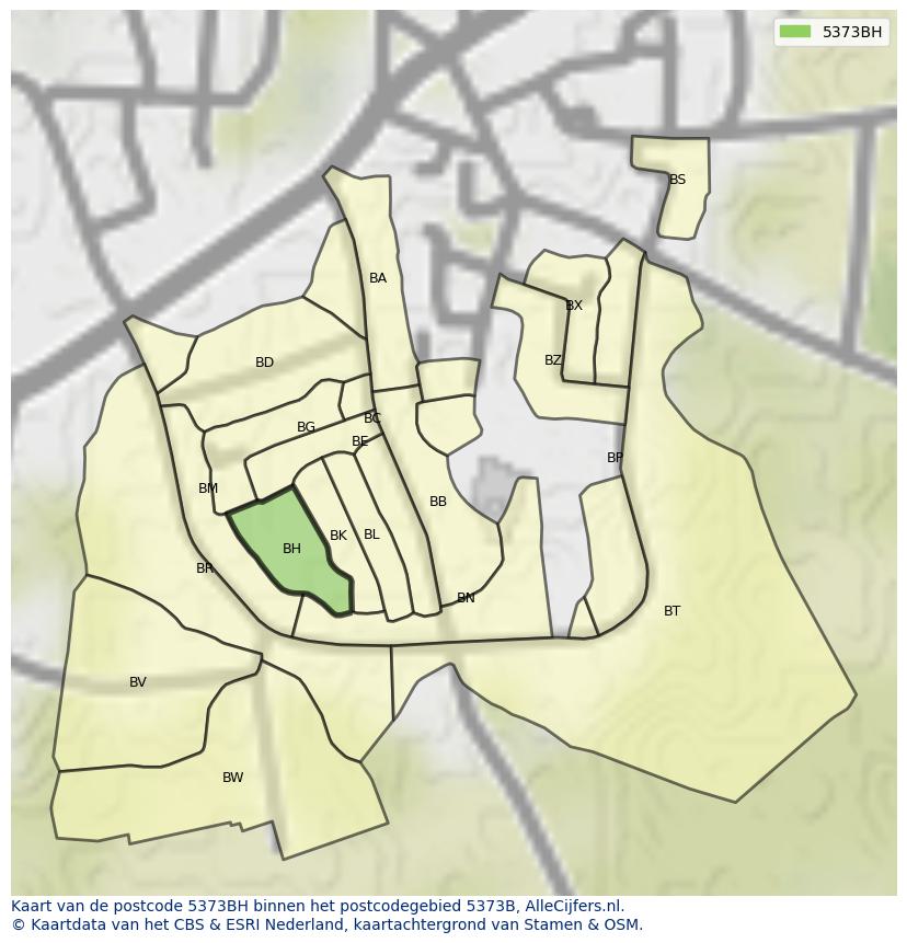 Afbeelding van het postcodegebied 5373 BH op de kaart.