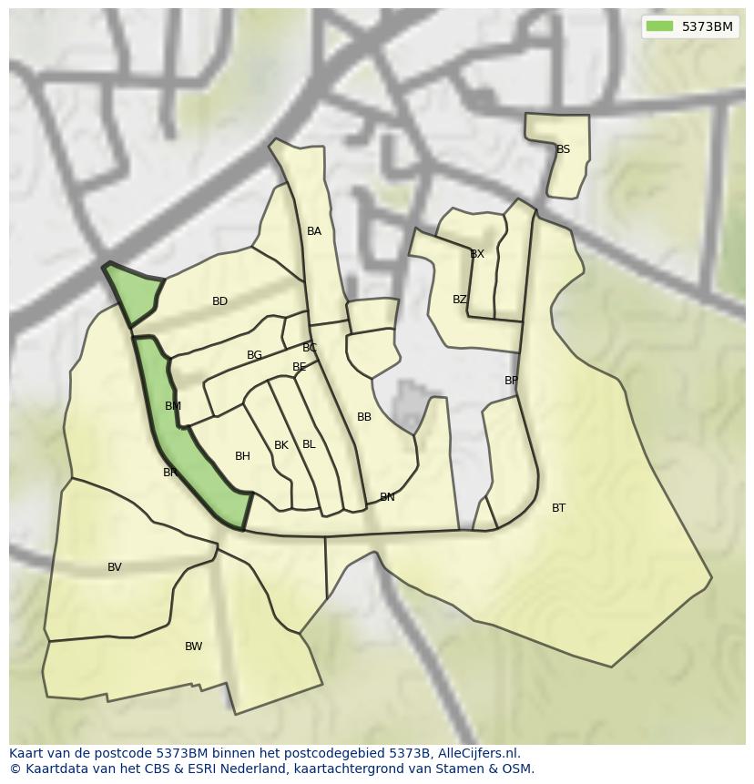 Afbeelding van het postcodegebied 5373 BM op de kaart.