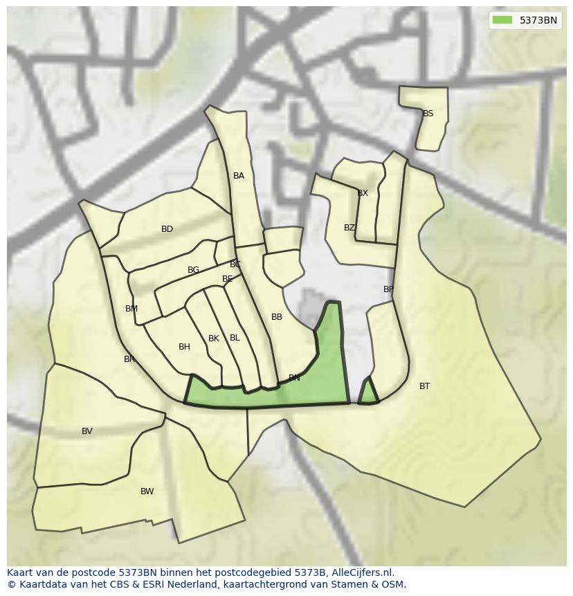 Afbeelding van het postcodegebied 5373 BN op de kaart.