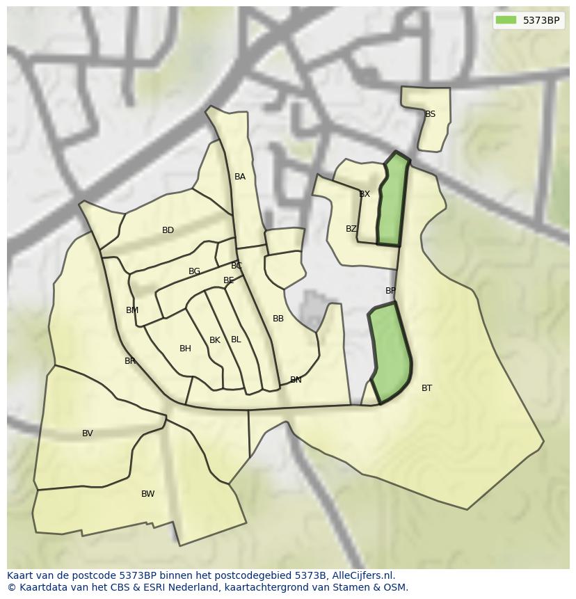 Afbeelding van het postcodegebied 5373 BP op de kaart.