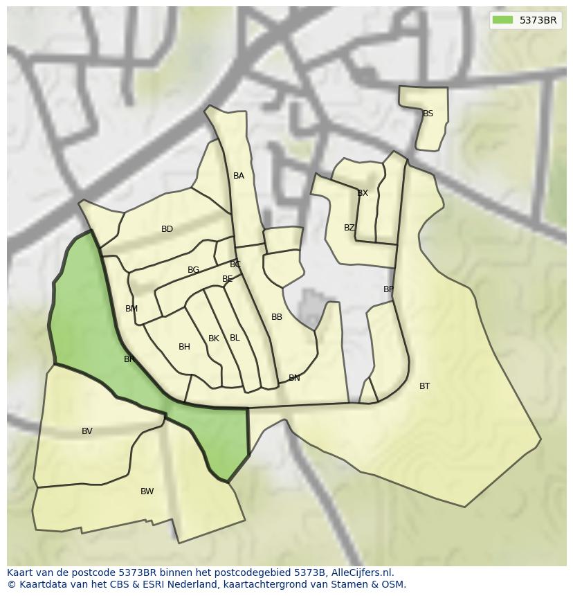 Afbeelding van het postcodegebied 5373 BR op de kaart.