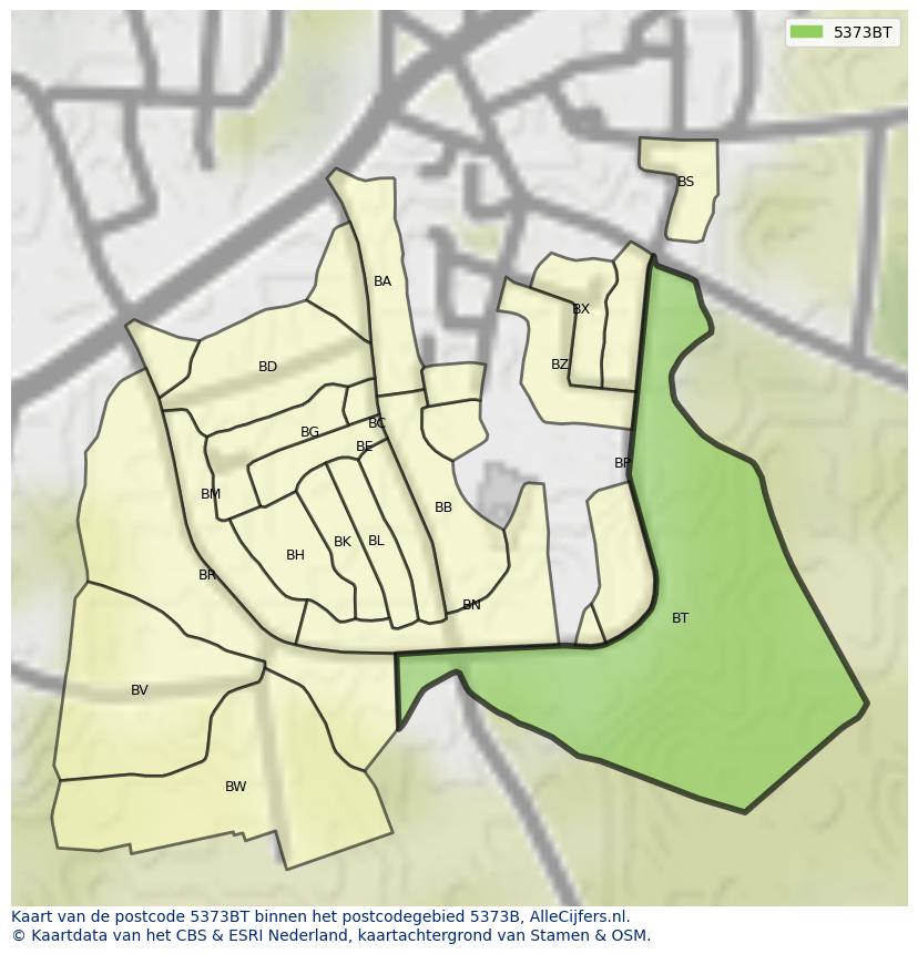 Afbeelding van het postcodegebied 5373 BT op de kaart.