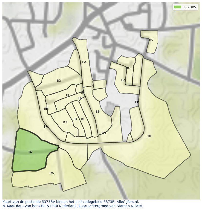 Afbeelding van het postcodegebied 5373 BV op de kaart.