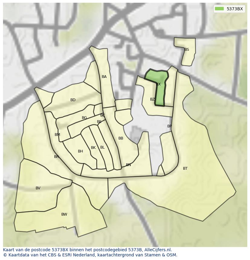 Afbeelding van het postcodegebied 5373 BX op de kaart.