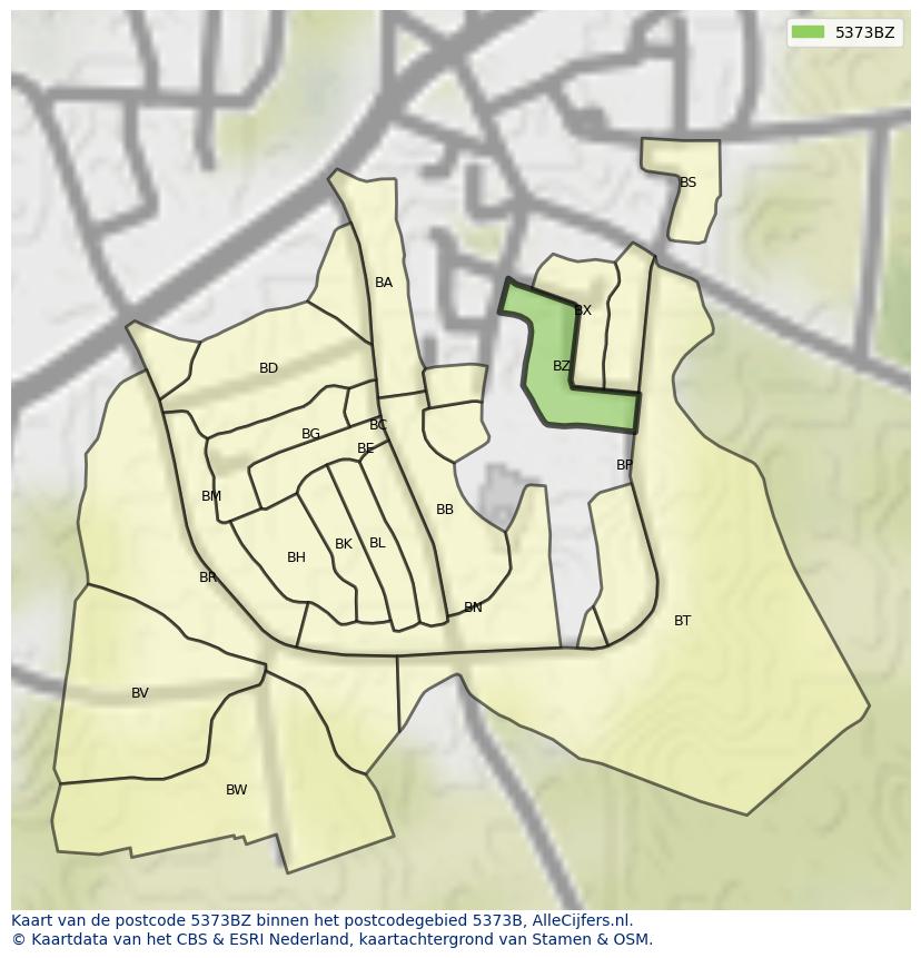 Afbeelding van het postcodegebied 5373 BZ op de kaart.