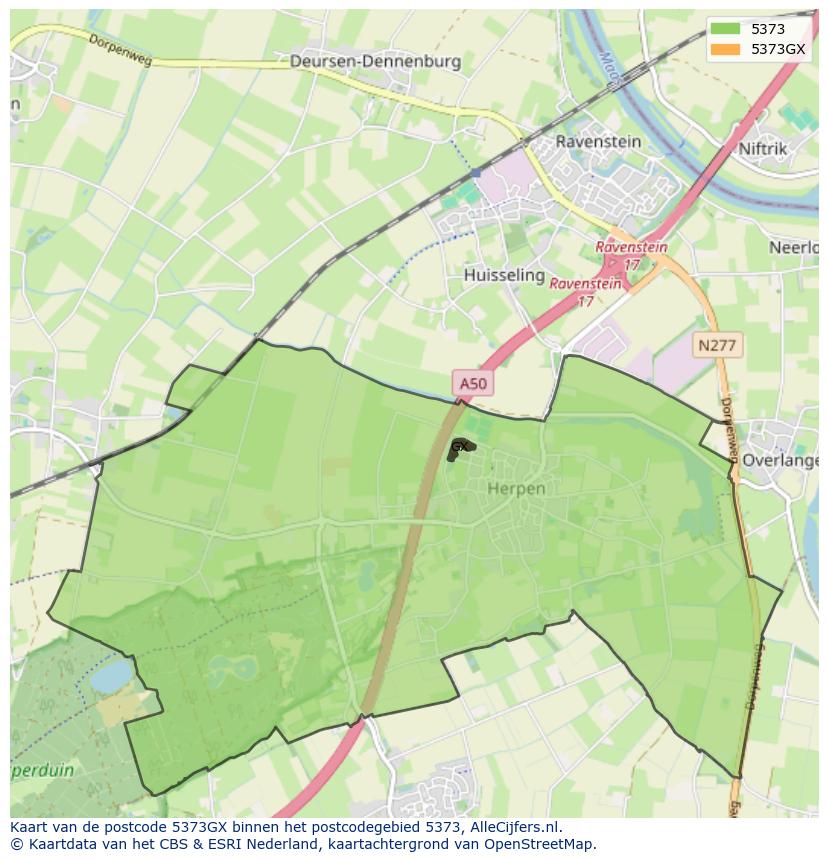 Afbeelding van het postcodegebied 5373 GX op de kaart.