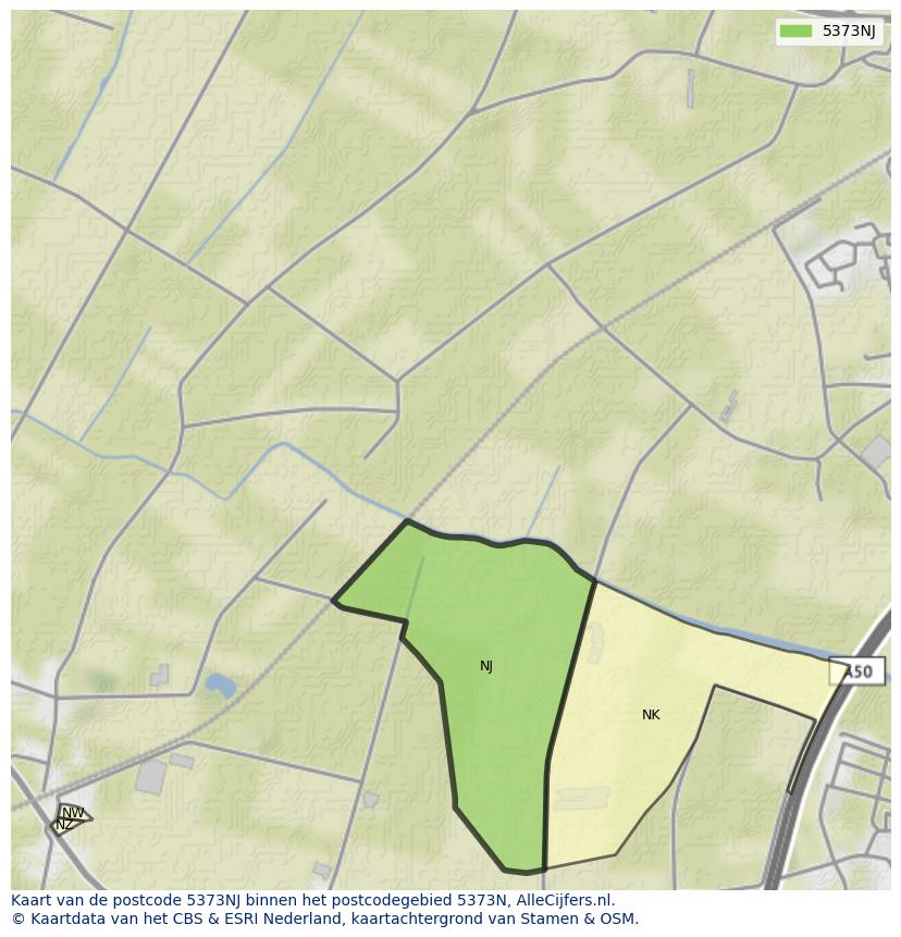 Afbeelding van het postcodegebied 5373 NJ op de kaart.