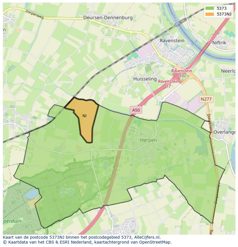 Afbeelding van het postcodegebied 5373 NJ op de kaart.