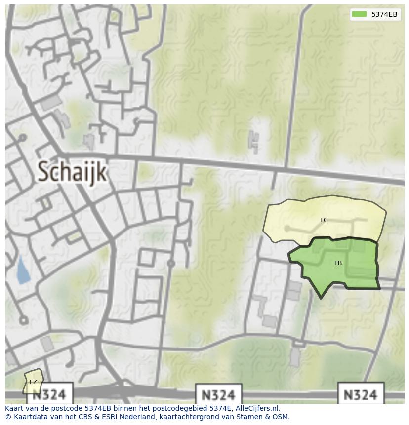 Afbeelding van het postcodegebied 5374 EB op de kaart.