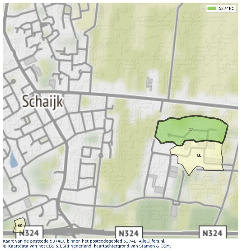 Afbeelding van het postcodegebied 5374 EC op de kaart.