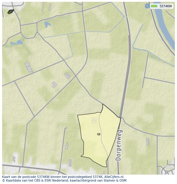 Afbeelding van het postcodegebied 5374 KW op de kaart.