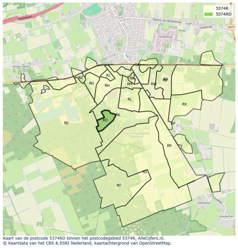 Afbeelding van het postcodegebied 5374 RD op de kaart.