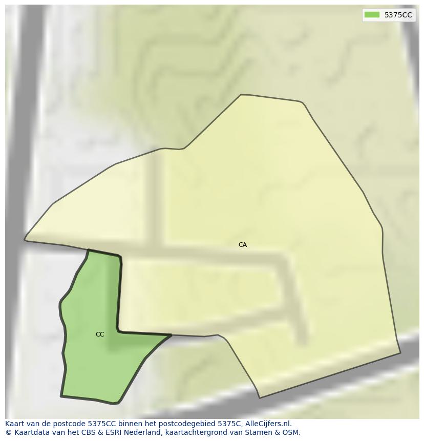 Afbeelding van het postcodegebied 5375 CC op de kaart.