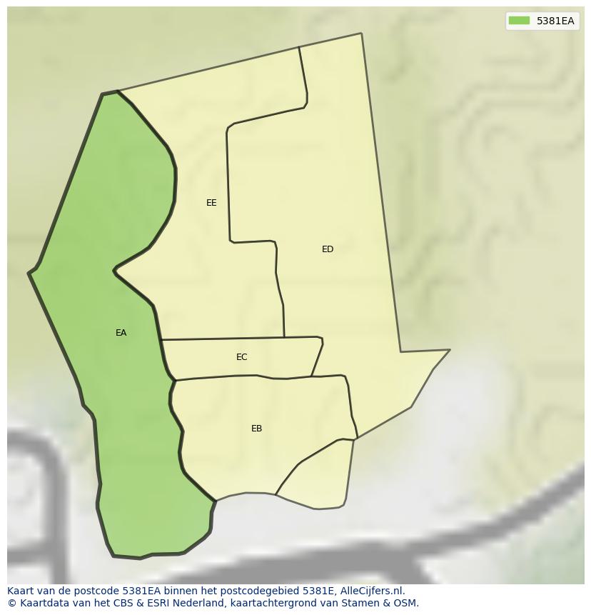 Afbeelding van het postcodegebied 5381 EA op de kaart.