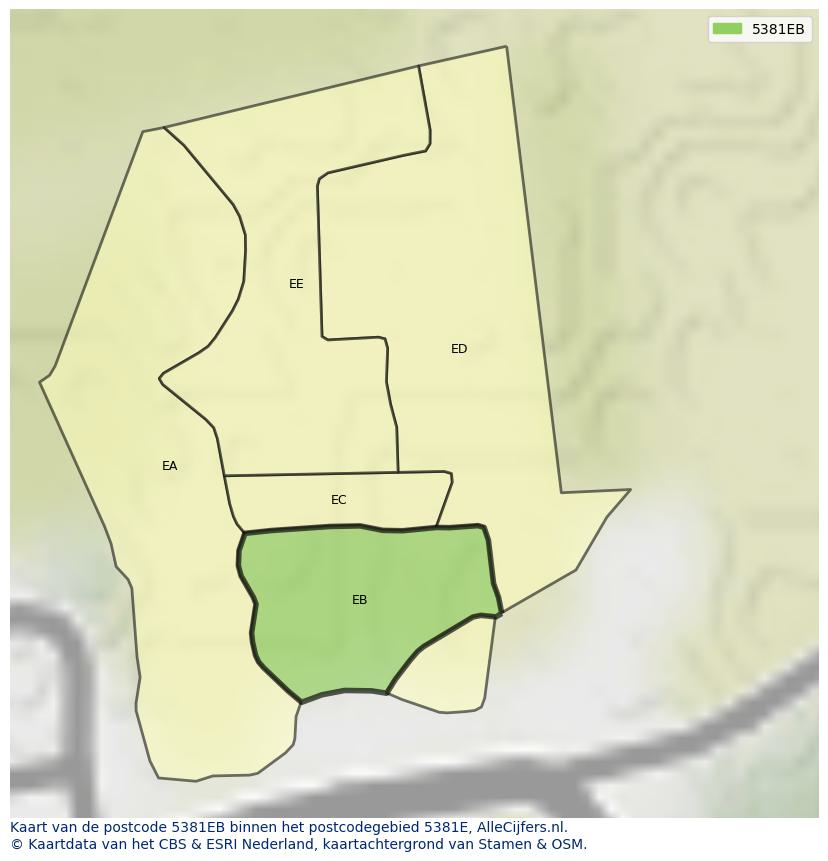 Afbeelding van het postcodegebied 5381 EB op de kaart.