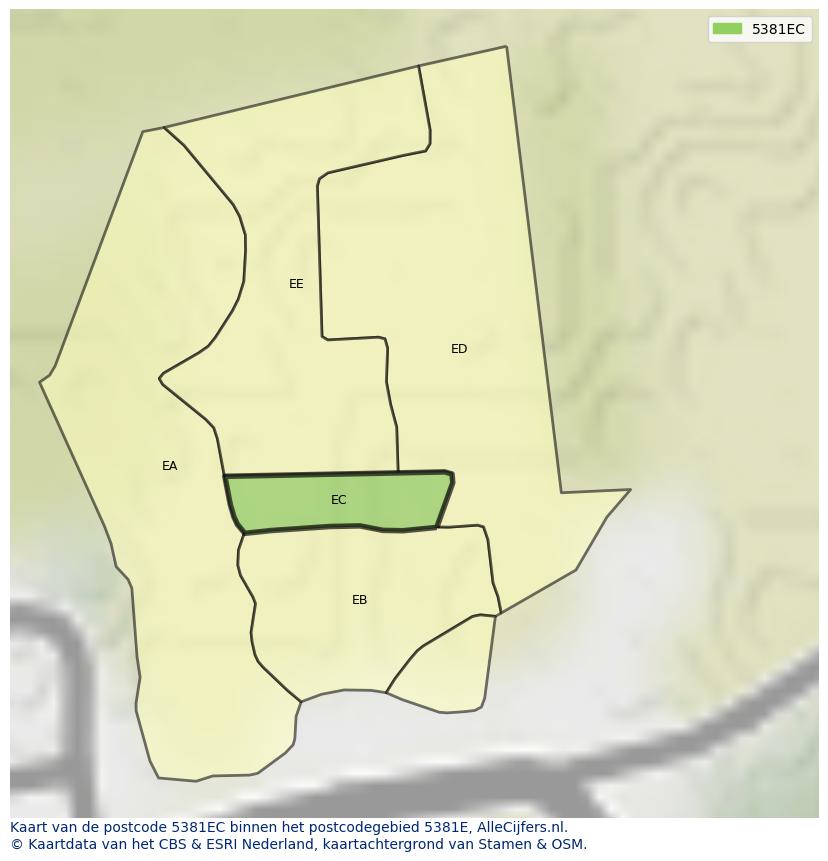 Afbeelding van het postcodegebied 5381 EC op de kaart.